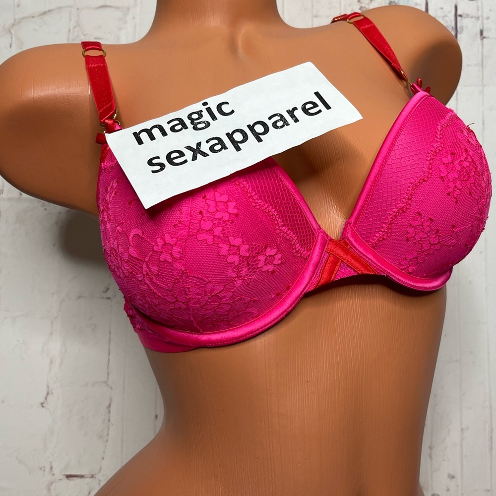 VS 32DD VERY SEXY PADDED DEMI BRA BOW SATIN NEON PINK